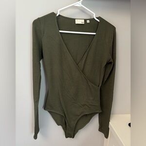 Aritzia Green Wrap Long Sleeve Bodysuit